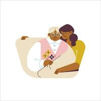 Grandmother and granddaughter together. Vector illustration in flat cartoon style.