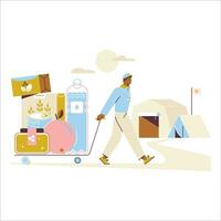 Traveler man with luggage. Vector illustration in a flat style.