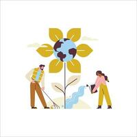 Ecology concept. Flat vector illustration of people caring for the environment.