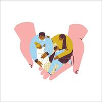 Happy family holding hands. Father, mother and son hugging. Vector illustration