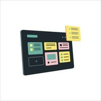 Tablet computer with buttons. Flat design. Vector illustration on white background.