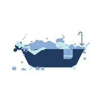 Bathtub with foam and bubbles. Vector illustration in flat style