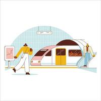 Subway station in flat style. Vector illustration of train station.