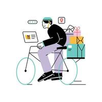 Cyclist with boxes. Delivery service concept. Vector flat illustration