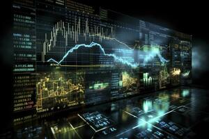 ai generado digitalmente generado moneda y intercambiar valores gráfico para Finanzas y economía establecido computadora software y codificación mostrar. ai generado foto