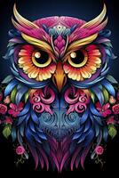 AI generated Multicolored mandala owl coloring page for adults. AI Generated photo