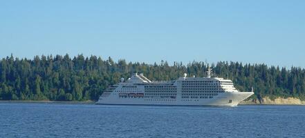 plata musa crucero Embarcacion desde mar plateado cruceros ultra lujo crucero línea pasado el famoso Stanley parque en Vancouver para un siete días Alaska crucero vacaciones. agosto 22, 2019. vancouver, antes de Cristo, Canadá. foto