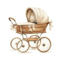 AI generated Watercolor Baby carriage Clipart on white background. AI Generated photo