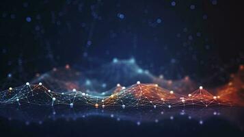 AI generated Abstract connected dots and lines. Motion of digital data flow. AI Generated photo