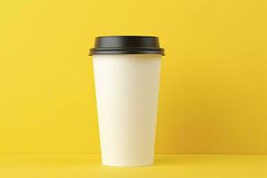 AI generated Blank coffee cup isolated on yellow background. AI Generated photo