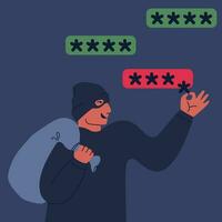 Theft of PIN code, password or personal data online. Hacker steals  password for web page or mobile application. Unprotected password, protection of personal data in gadgets, shotlistbanking vector