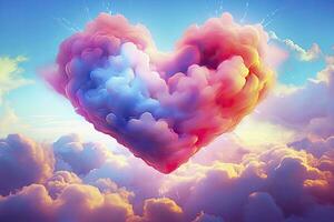 AI generated Beautiful colorful valentine's day heart in the clouds as abstract background. AI Generated photo