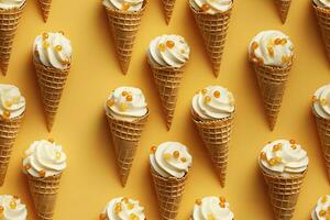 AI generated Incorporate a variety of waffle cones with different ice cream flavors. AI Generated photo