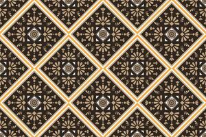 Seamless pattern based on traditional folk art ornaments. Colorful flowers on brown background. vector