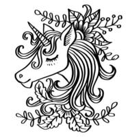 Unicorn with floral ornament vector