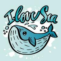 I love sea, hand lettering. vector