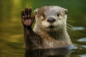 AI generated Otter in the water. AI Generated photo