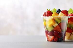 AI generated Fresh fruit salad to go with copy space. AI Generated photo