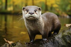 AI generated Otter in the water. AI Generated photo