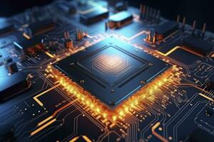 AI generated Futuristic central processor unit. Powerful Quantum CPU motherboard. AI Generated photo