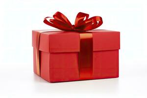 AI generated Gift box with red ribbon isolated on white background. AI Generated photo