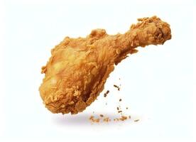 AI generated Fried chicken leg falling in the air isolated on a white background. AI Generated. photo