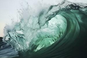 AI generated Extreme close up of thrashing emerald ocean waves. AI Generated photo