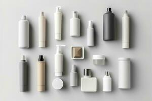 AI generated cosmetic beauty products containers on white background. Generative AI photo