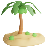 Coconut tree on the beach clipart flat design icon isolated on transparent background, 3D render Summer and beach concept png