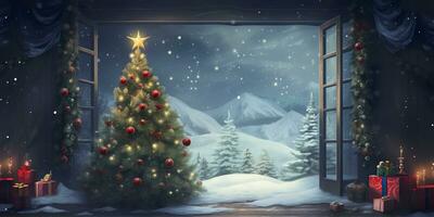 AI generated Merry Christmas and Happy New Year Background. AI Generated photo