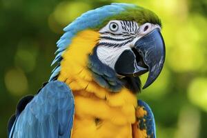 ai generado azul y amarillo guacamayo loro. ai generado foto