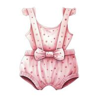 AI generated Pink baby girl romper in watercolors on a white background. AI Generated photo