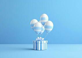 AI generated Balloons with gift box. AI Generated photo