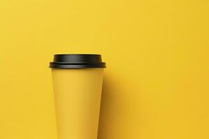 AI generated Blank coffee cup isolated on yellow background. AI Generated photo