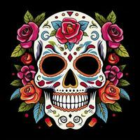 AI generated Mexican roses skull. Mexican roses skull. Dia de los muertos shugar colorful head. AI Generated photo