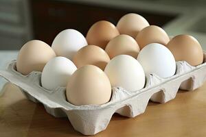 AI generated Close up of open carton of fresh store bought white eggs. AI Generated photo