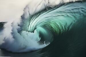 AI generated Extreme close up of thrashing emerald ocean waves. AI Generated photo