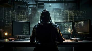 AI generated Hacker. A glimpse into the world of cyber conspiracies. AI Generated photo