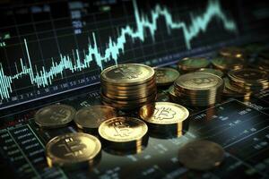 AI generated Digitally Generated Currency and Exchange Stock Chart for Finance and Economy Based Computer Software and Coding Display. AI Generated photo