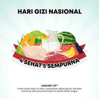 Hari Gizi Nasional or Indonesian Nutrition Day background with healthy food vector
