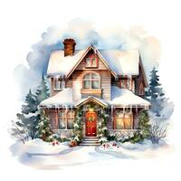 AI generated Watercolor Christmas Home. Clipart. AI generated. photo