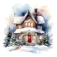 AI generated Watercolor Christmas Home. Clipart. AI generated. photo