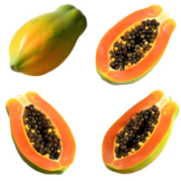 AI generated fresh papaya fruit and sliced isolated on transparent background png