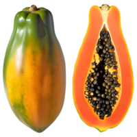 AI generated fresh papaya fruit and sliced isolated on transparent background png