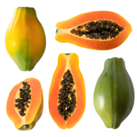 AI generated fresh papaya fruit and sliced isolated on transparent background png