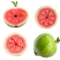 ai gegenereerd rood guava fruit en gesneden geïsoleerd Aan transparant achtergrond png