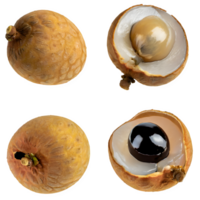 AI generated longan fruit and sliced isolated on transparent background png