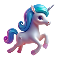 ai generado dibujos animados unicornio 3d aislado en transparente antecedentes png