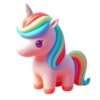 ai generado dibujos animados unicornio 3d aislado en transparente antecedentes png