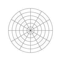 Simple coaching tool for visualizing all areas of life. Polar grid of 12 segments and 5 concentric circles. Circle diagram of lifestyle balance. Wheel of life template. Vector blank polar graph paper.